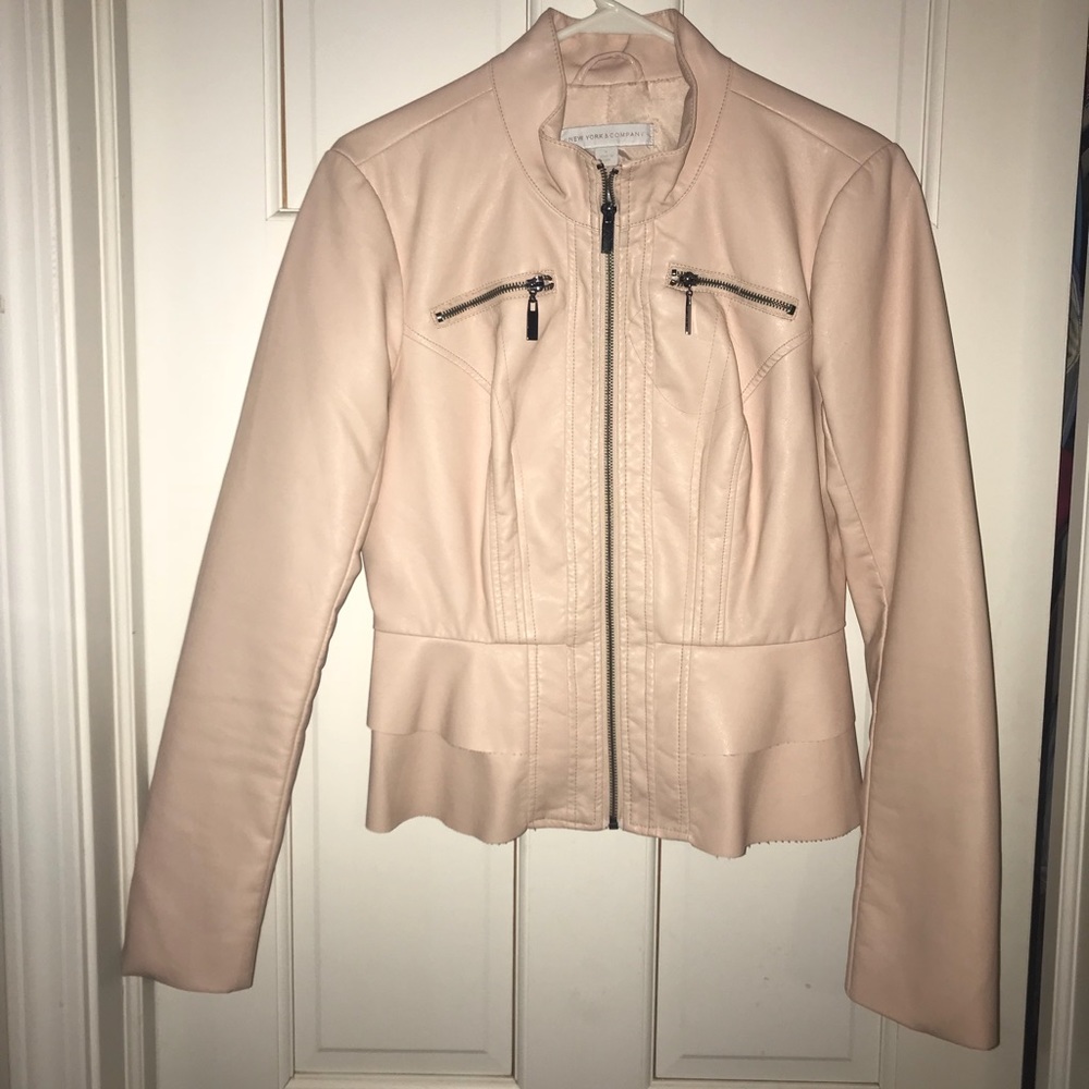 New York & Co pink leather peplum jacket